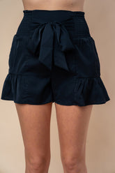White Birch Full Size High Waisted Smocked Shorts Black OutfitFlow